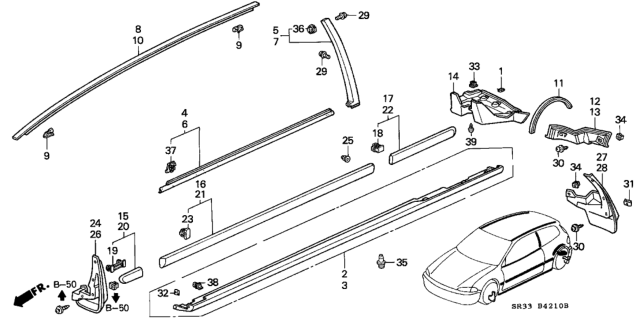 1992-1995 Civic hatchback roof molding set