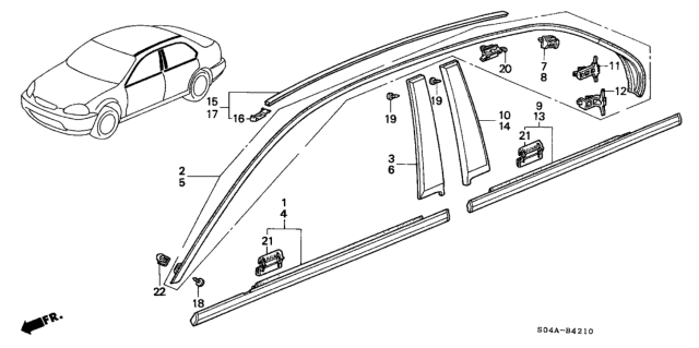 1996-2000 Civic sedan roof molding set