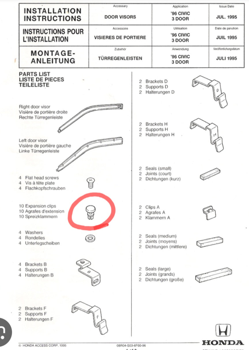 Genuine Honda Window Visor clip