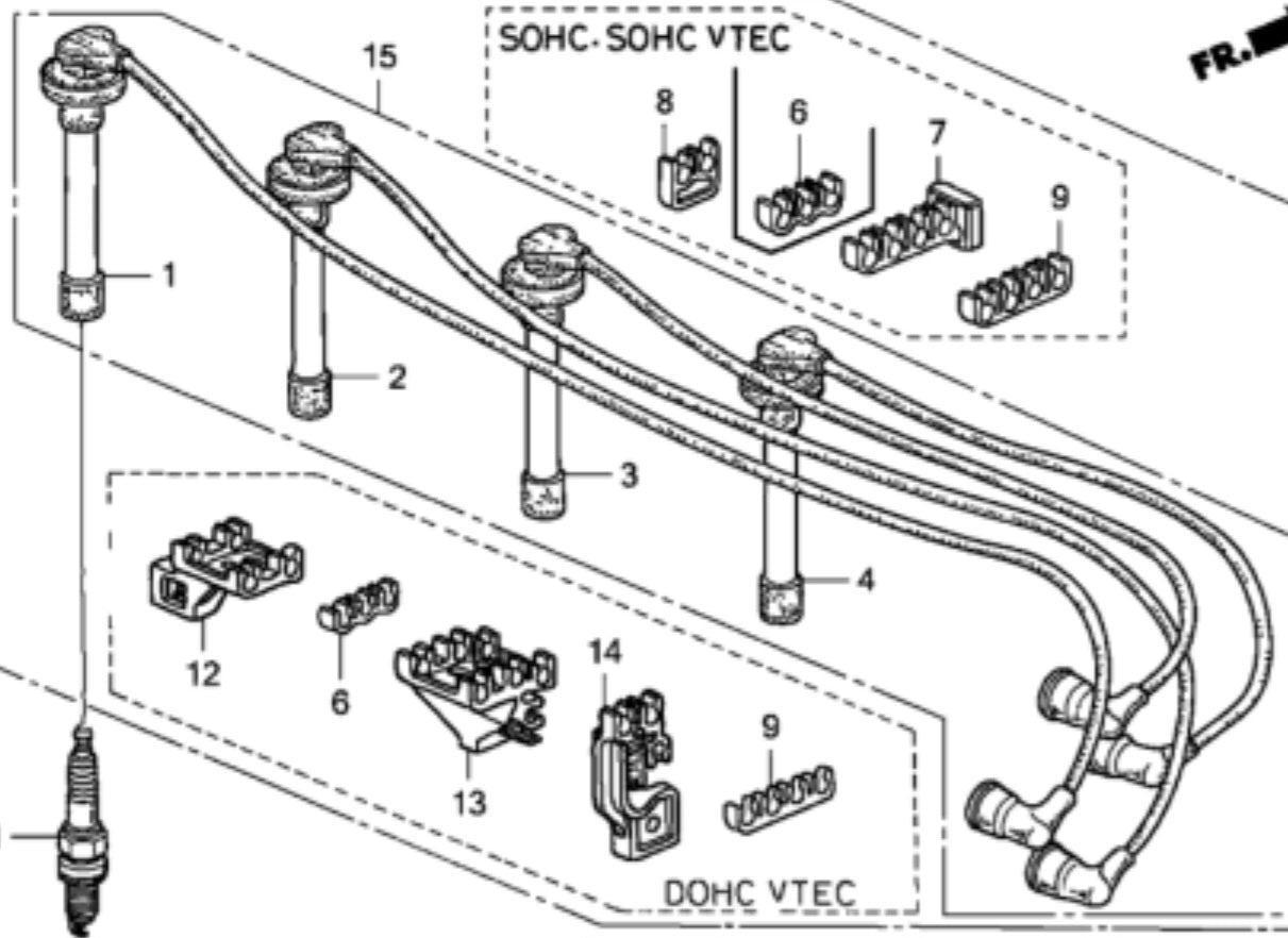 B series spark plug wire clip set