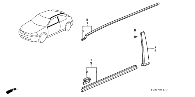 1996-2000 Civic hatchback Roof molding set