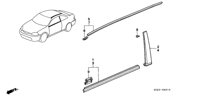 1996-2000 Civic coupe roof molding set