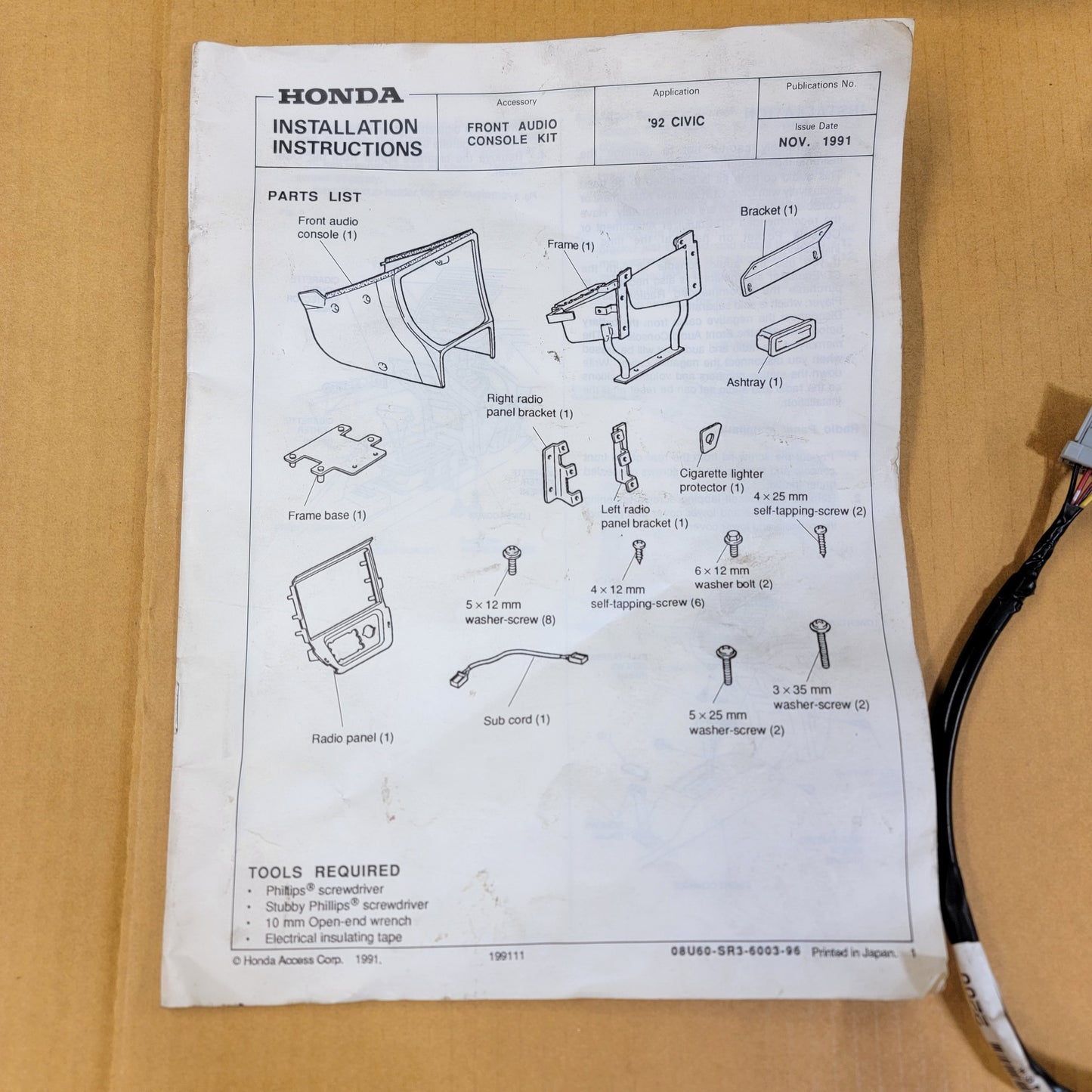 NOS LHD 92-95 Honda Civic optional audio console